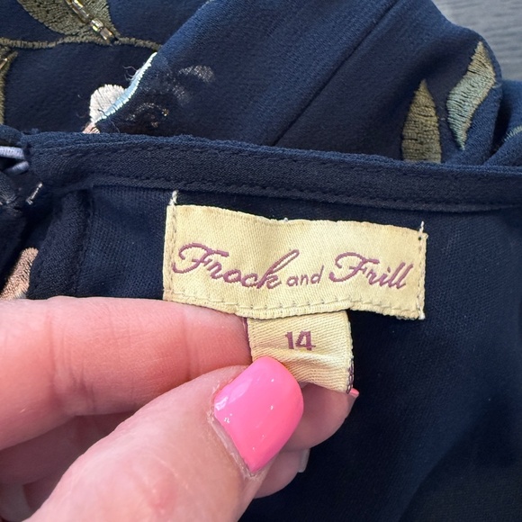 Frock & Frill Navy Pink Bird Floral Embroidered Beaded Maxi Dress - 45624 - Picture 10 of 13